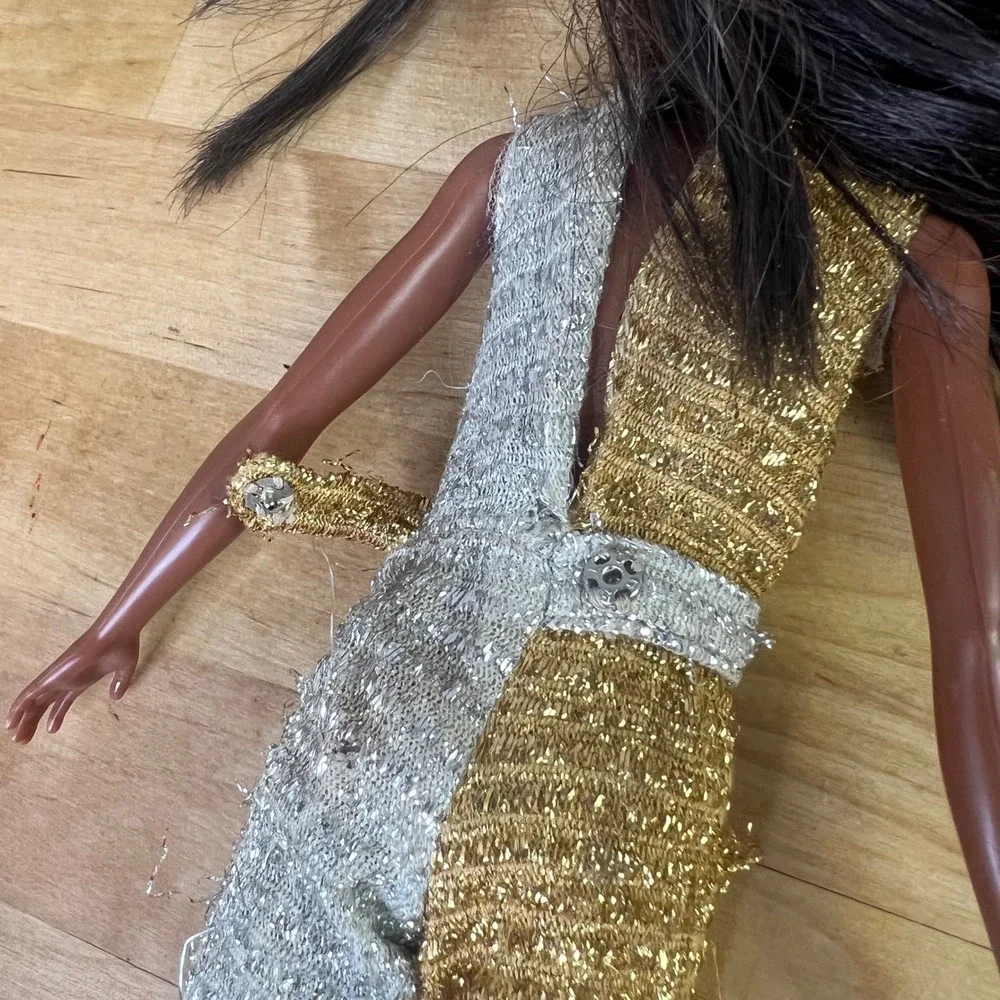 Barbie Talking JULIA Jumpsuit 1969 Gold Silver #1128 Belted Vintage FLAWS